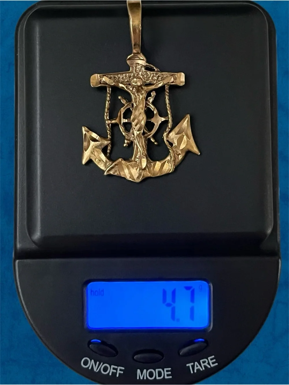 Solid 14K Gold Mariner Anchor Cross Crucifix Pendant